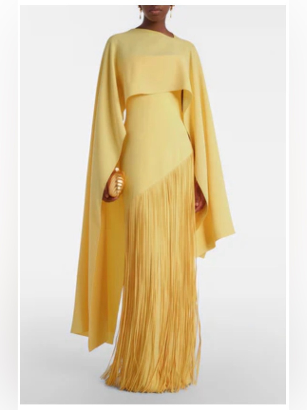 Elegant Bright Yellow Fringe Cape Evening Dress